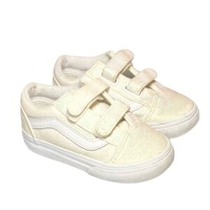EUC Vans Toddler Old School V Shoe White Glitter Size 7.5 Girl